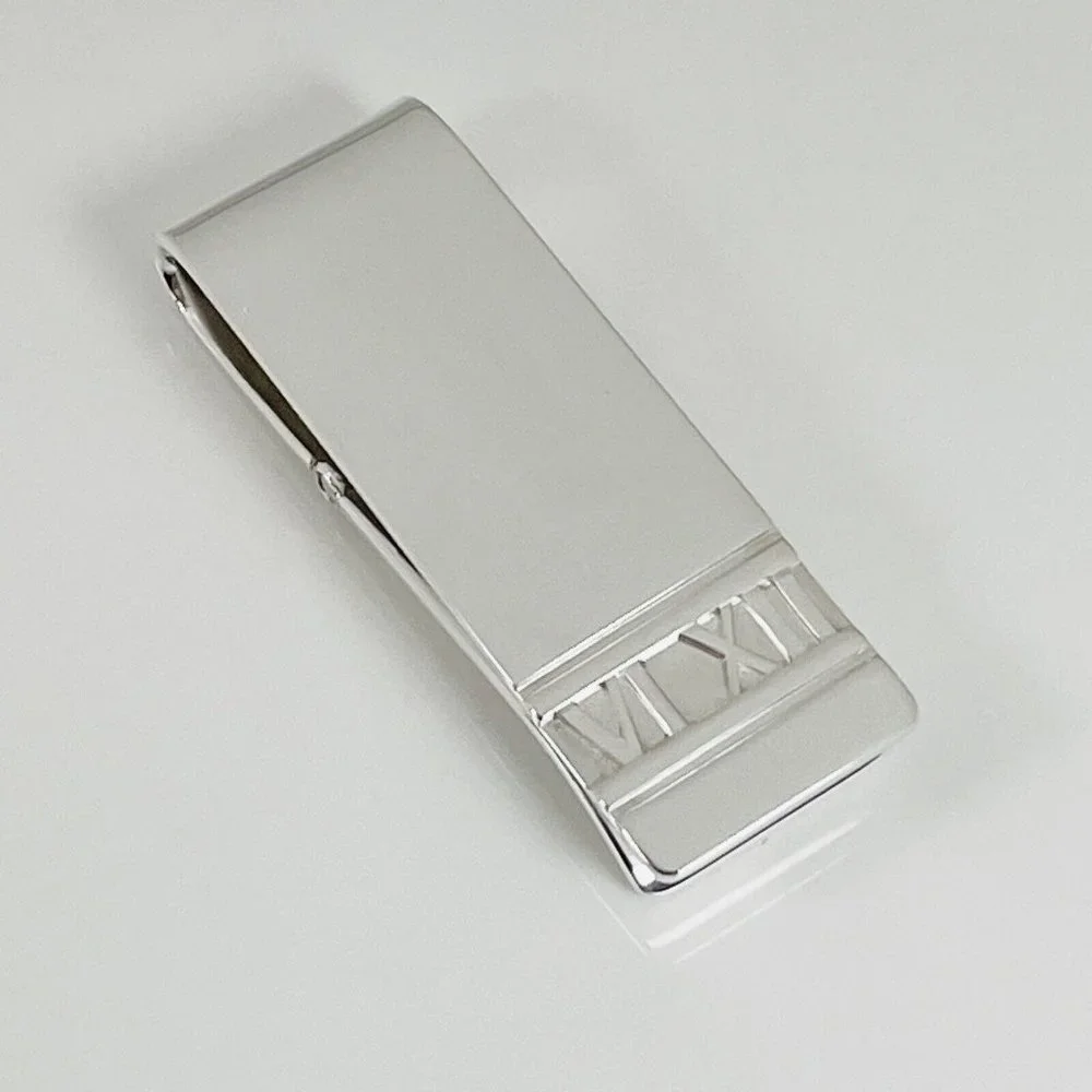 RARE Tiffany & Co Atlas Hinged Money Clip Roman Numerals in Sterling Silver
